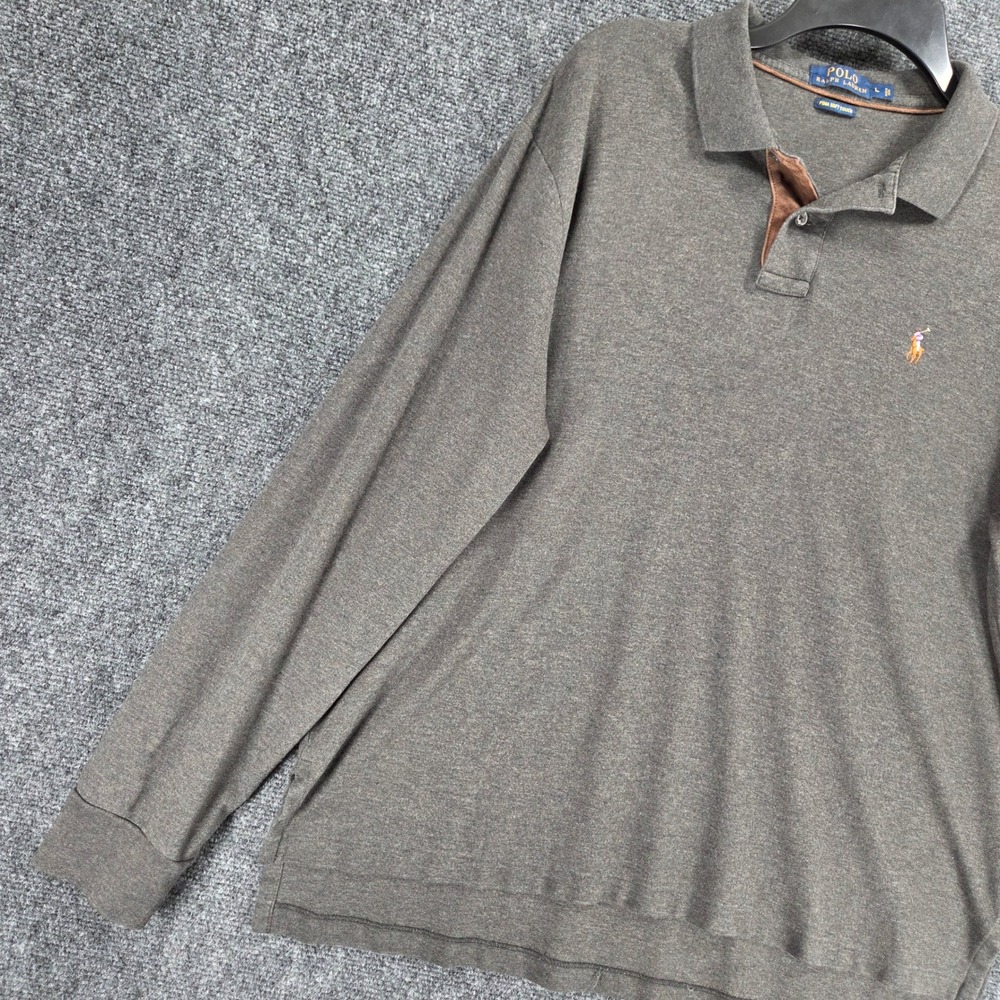 Polo Ralph Lauren Pima Cotton Polo Long Sleeve Shirt Men's Large Gray Cotton - Picture 3 of 11